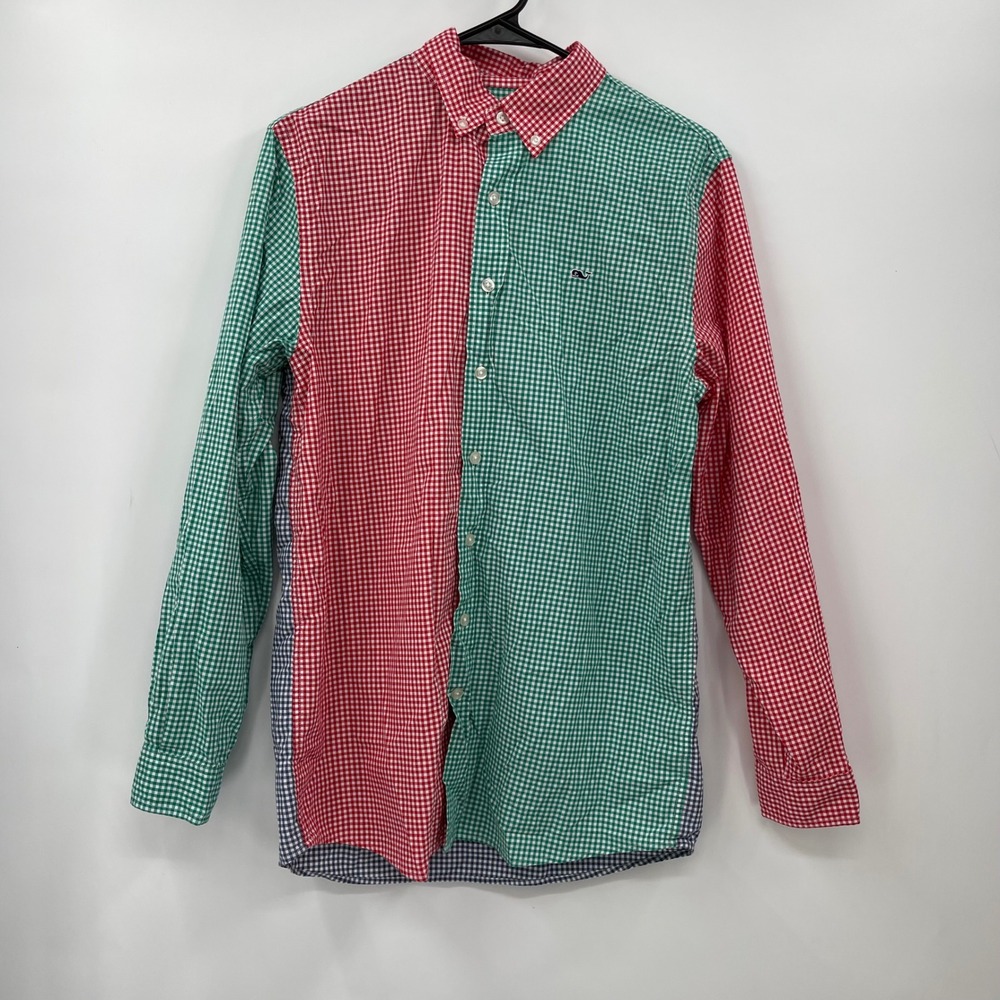 Vineyard Vines Kids Whale Shirt XL (18) Red Green Gingham Button Down